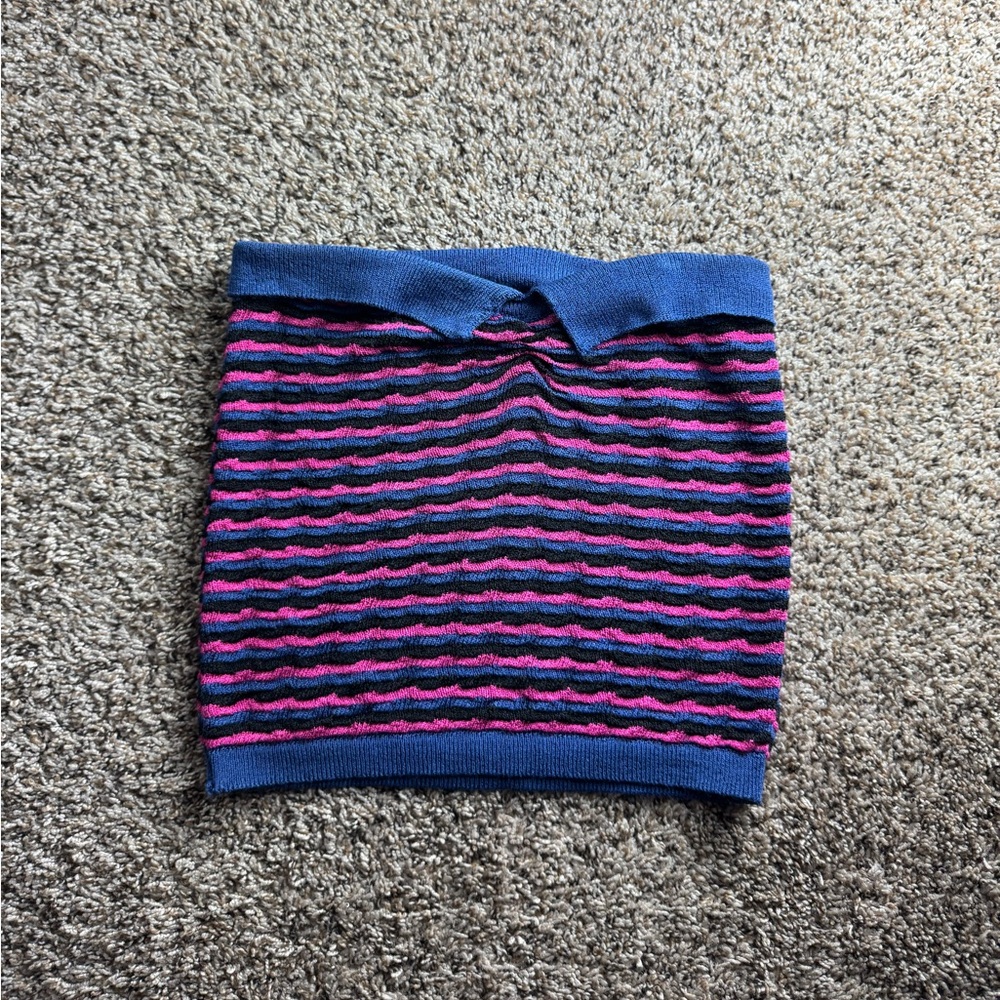 Vintage 70s Tube Top Striped Blue and Pink beach crotchet top retro